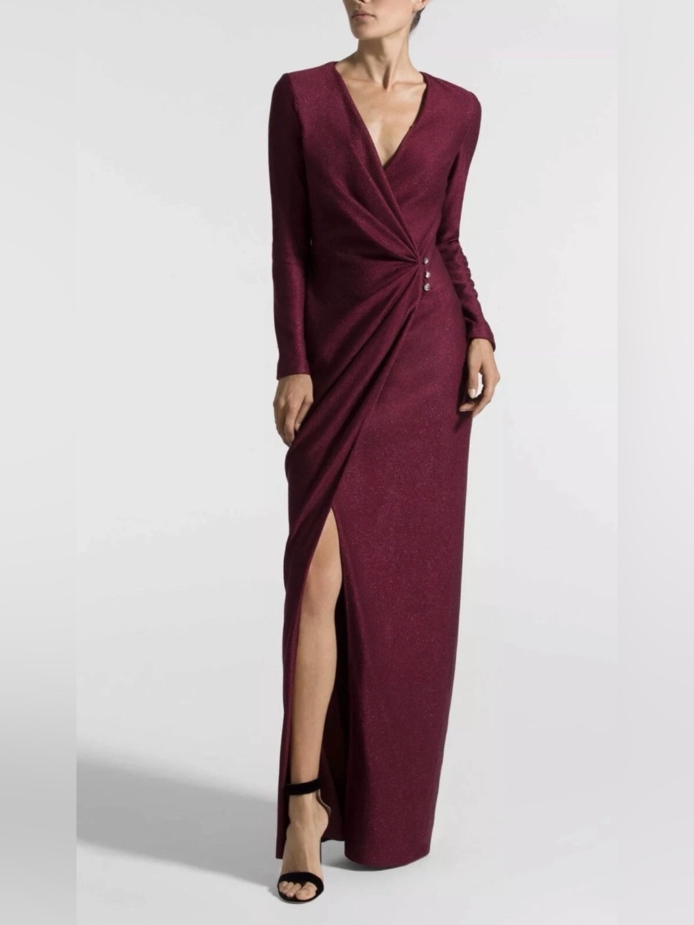 St John Long Sleeve Burgundy Evening  shimmer Dress with Side Slit size 4